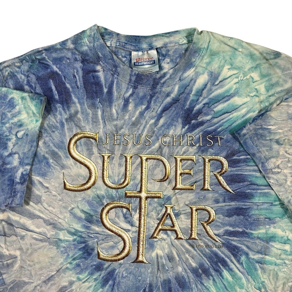 Vintage Jesus Christ Superstar Rare Tie-Dye 1996 T-Shirt Size Medium Blue